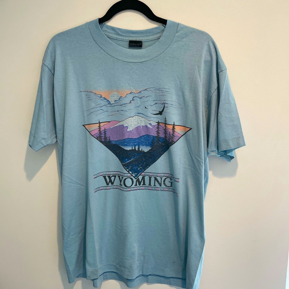 VINTAGE BABY BLUE WYOMING T SHIRT